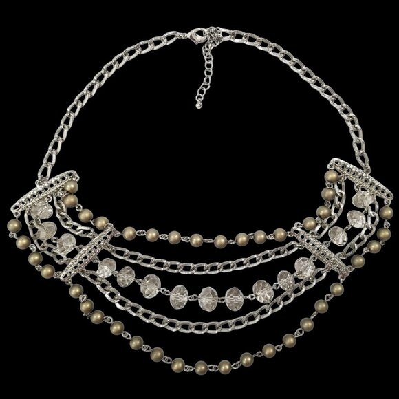 Sparkly Choker Necklace 5 Strands of Crystals, Beads and Chains - Picture 2 of 10